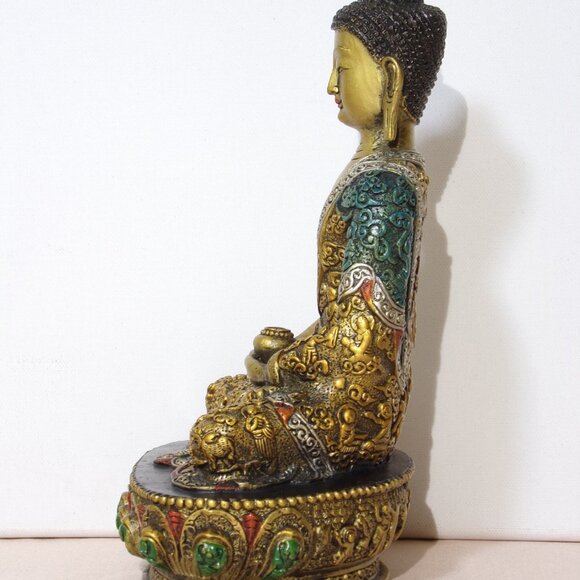 SHAKYAMUNI-BUDDHA STATUE-Bronze Metal Large Painted with Micro Carvings of Story - Picture 5 of 11